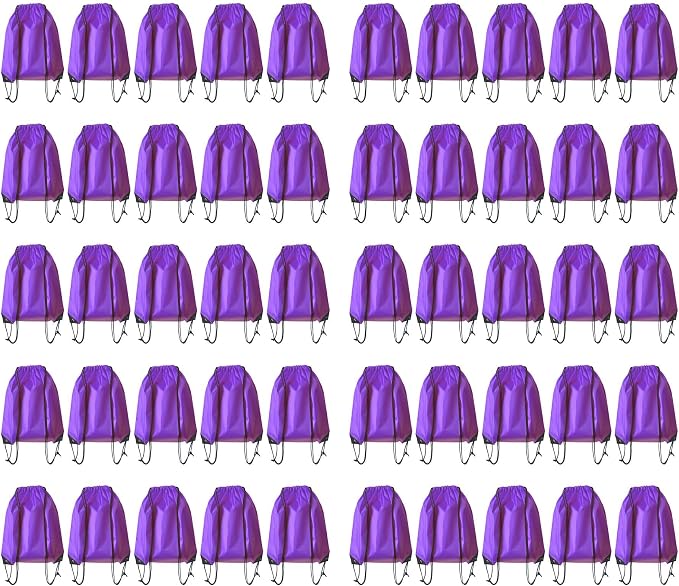 Drawstring Backpack Bulk 50 Packs Draw String Bags for Gym Sports Trip Pedestrianism ride Cinch Sack DIY for Women Men (purple)