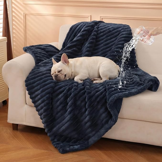 PuTian Waterproof Dog Blanket for Couch, 25"x35", Navy | Blocks Urine, Stains and Pet Hair to Guard Furniture, Perfect For Dogs & Cats On Couch, Bed, Car And Travel