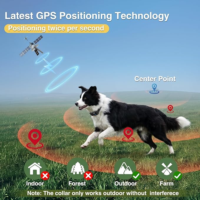 PATPET GPS Wireless Dog Fence System- Electric Fence for Dogs with 3 Warning Modes Waterproof 2 Collar | Safe Zone Radius up to 9999 ft| Outdoor Use Only | GPS Positioning