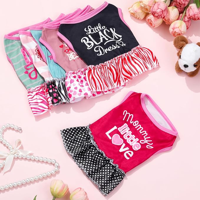 6 Pack Girl Dog Clothes Pet Dress Shirt Female Cute Dog Sundress Puppy Summer Apparel Clothes Outfits with Ruffles for Pets Cats(Large)