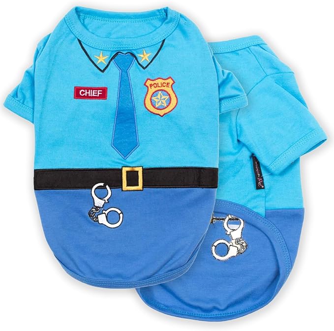 Parisian Pet Police Dog Costume - 100% Cotton Blue Dog Clothes for Large Dogs - Lightweight Puppy Outfits - Funny French Bulldog Clothes - Cute Cop Uniform Pet Shirt - Stretchy T Shirt for Dogs