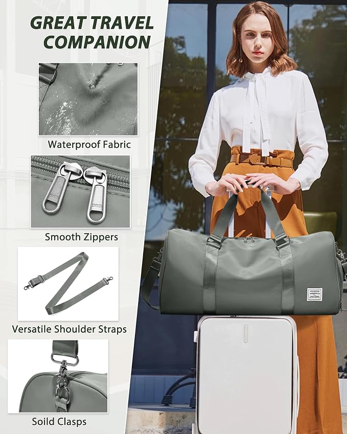 Travel Duffle Bag,Weekender Overnight Bags for Women with Shoes Compartment,Tote Gym Bag Personal Item Carry On Bag for Travel Business Trips Sport Hospital Dance Dark Green