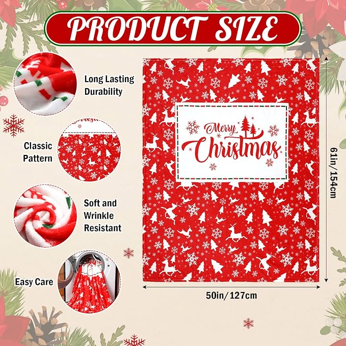 50'' x 60'' Christmas Throw Blanket Plush Home Decor | Merry Christmas Plush Warm Blanket for Winter Home Decoration Sofa Couch Bed