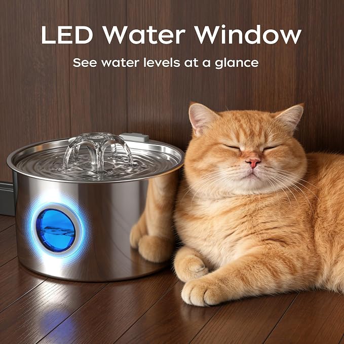 Cat Water Fountain Advanced 304 Stainless Steel 3.2L/108oz with Detachable Tank, Easy to Clean, Automatic Pet Fountain Quiet Cats Water Dispenser, Dogs (108oz Cat Fountain)