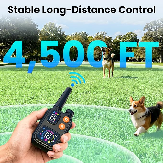 2‑in‑1 Dog Bark & Shock Collar, 4500FT Remote Range, Voiceprint Recognition, Beep/Vibration/Shock 3 Modes, 8 Sensitivity, IP67 Waterproof, Portable Training Collar for medium and large dogs (5-120lbs)