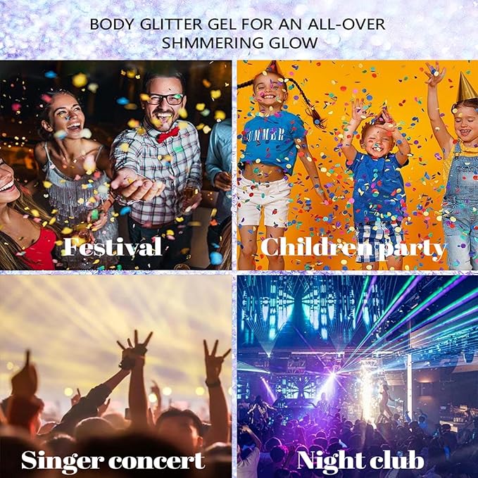 2Pcs Body Glitter Gel,Silver Gold Chunky Sparkling Glitter Stick,Waterproof Lasting Sparkling Body Gel Sequins,Face Hair Nail Festival Glitter Make Up for Halloween Birthday Makeup Party