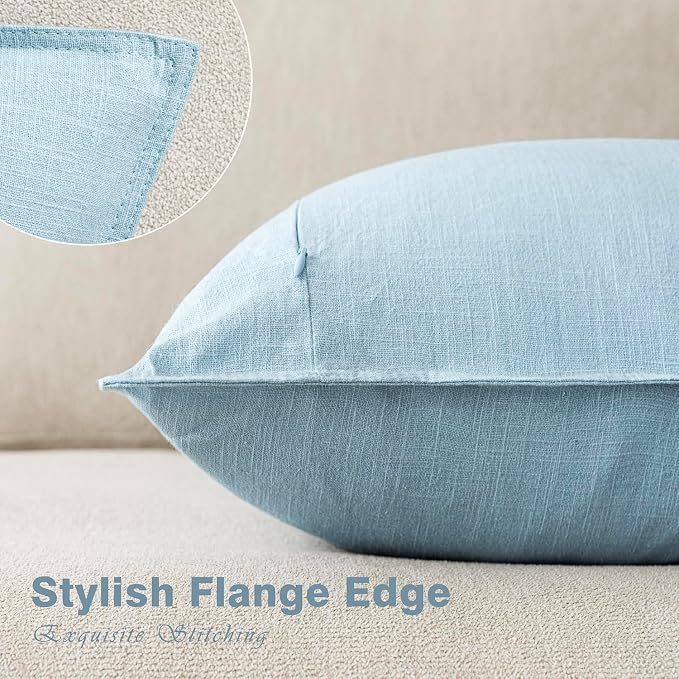 Foindtower Pack of 2, Decorative Linen Solid Throw Pillow Covers Soft Accent Euro Cushion Case Farmhouse Neutral Pillowcase for Chair Couch Sofa Bedroom Living Room Home Decor 20 x 20 Inch Light Blue
