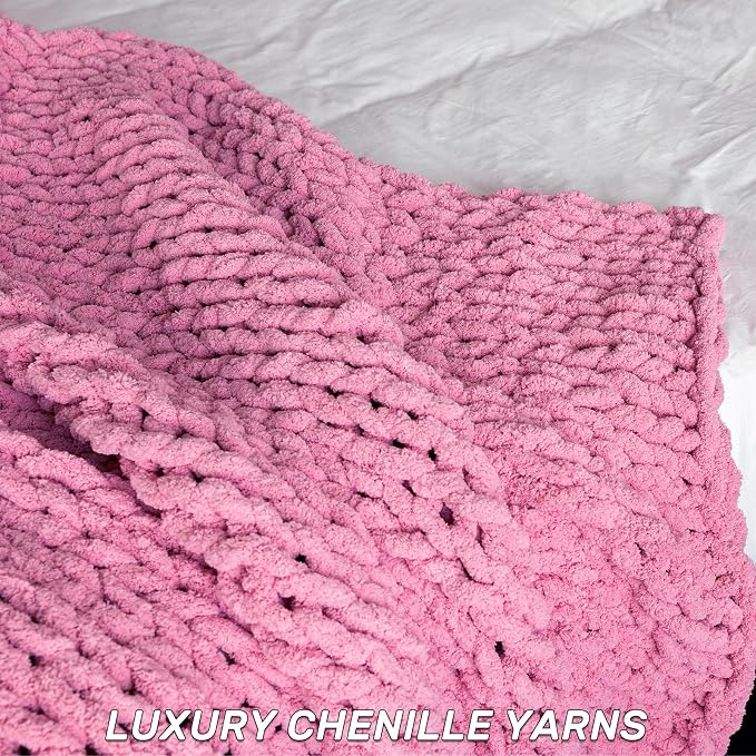 Chunky Knit Blanket - Luxury Soft Cozy 40 * 50 Throw Blanket,100% Woven Blanket Rope Knot Throw Blanket for Couch, Sofa, Home Decor, Gift - Machine Washable (Pink, 40 * 50)
