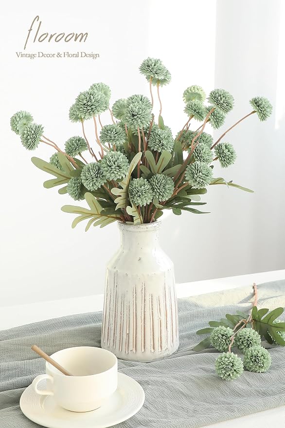 5pcs Sage Green Faux Silk Mums Artificial Flowers, Bulk Fake Small Mini Chrysanthemums with Stems for DIY Wedding Centerpieces Floral Arrangements Vase Fillers Home Decorations