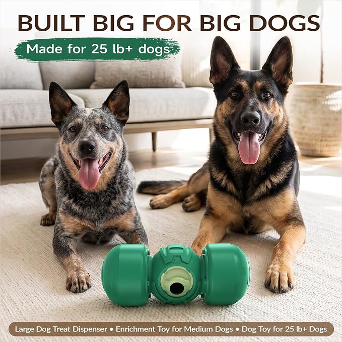 KADTC XL Dog Treat Dispenser Toy, Wobble Giggle Bone for Medium/Large Dogs | Roll-to-feed puzzle feeder: adjustable slow-feeder flow, mental exercise, energy burn, boredom relief, helps lower bloat risk