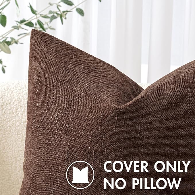 MIULEE Textured Chenille Throw Pillow Covers 20x20 Inch Red Brown | Pack of 2 Decorative Soft Throw Pillows, Solid Textured Cushion Covers, Modern Home Decor for Couch Sofa Bedroom Living Room
