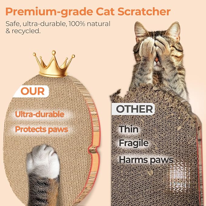 Oval Cat Scratcher Bed 16 in, 3 Reversible Cardboard Scratch Pads for Cats | Cat Scratching Board, Corrugated Cardboard Inserts, Double-Sided Use, Bowl Shape, Furniture Protection, Indoor Floor Use