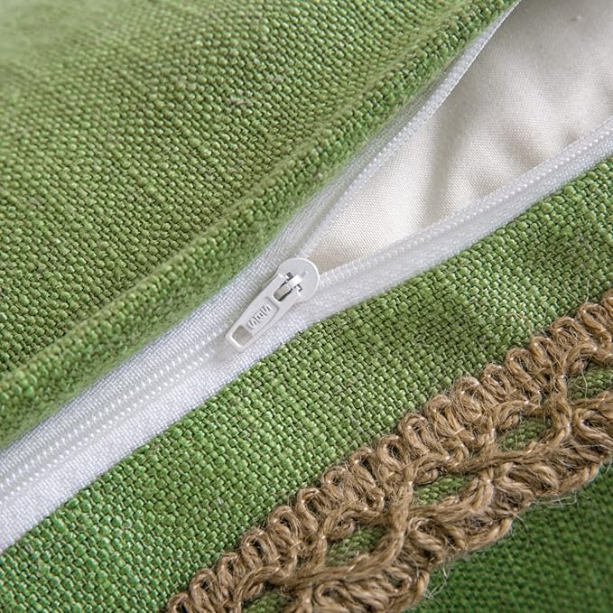 Phantoscope Farmhouse Solid Throw Decorative Pillow Cover Christmas Burlap Linen Pillow Cover Trimmed Tailored Edges Outdoor Pillow Green 18 x 18 inches, 45 x 45 cm