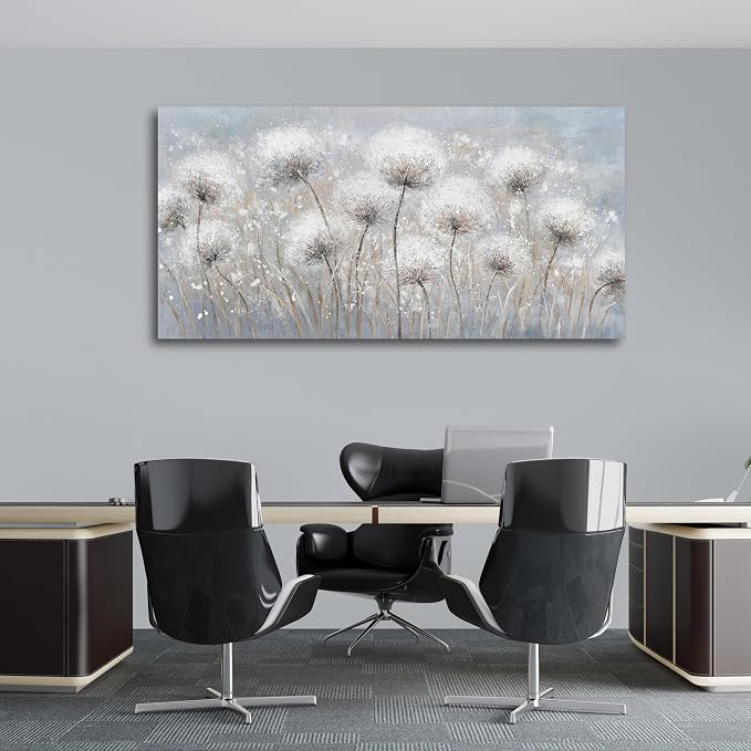 Belmrxne Large Dandelion Floral Wall White and Black Wall Decor Modern Aesthetic Artwork Trendy Canvas Painting for Living Room Bedroom Dining Room Office Home Decor 29x58 inch