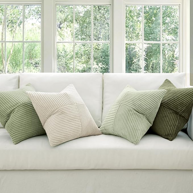 MIULEE Summer Light Green Decorative Throw Pillow Covers 20x20 Inch Set of 4 Boho Farmhouse Cushion Covers Mordern Classic Pillow Cases Soft Corduroy Gradient Home Decor for Couch Sofa Living Room Bed