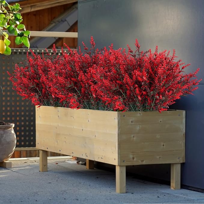 RECUTMS Artificial Outdoor Plant UV Resistant Artificial Greenery Lavender | 20 Bundles UV Resistant Hanging Planter Red Flora Fence Indoor Outside Decor Wedding Table Flowers Arrangement Bouquet Filler