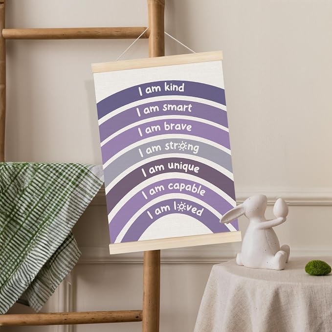 Koesus Inspirational Classroom Purple Rainbow Wall Art Poster Hanger Frame 12x16 Inch Set of 3, Positive Affirmations for Kids, Motivational Canvas Prints Framed Wall Decor for Classroom Kids Room