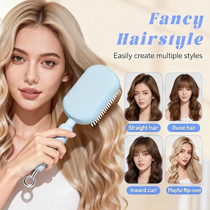 Retractable Cushion Massage Comb, 2026 Upgrade Self Cleaning Hair Massage Brush Anti-Static Air Cushion Comb, Retractable Cushion Scalp Comb for Curly Wet Dry Damaged Hair (White)