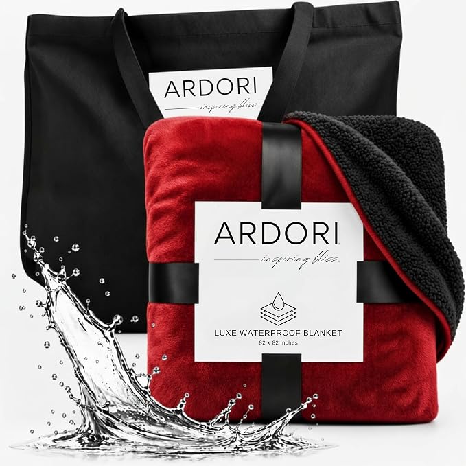 King Size Waterproof Blanket for Bed, Red & Black Absorbent Fleece, 82x82" | Plush Water Proof and Stain Resistant Layered Blankets, Leakproof Top Cover