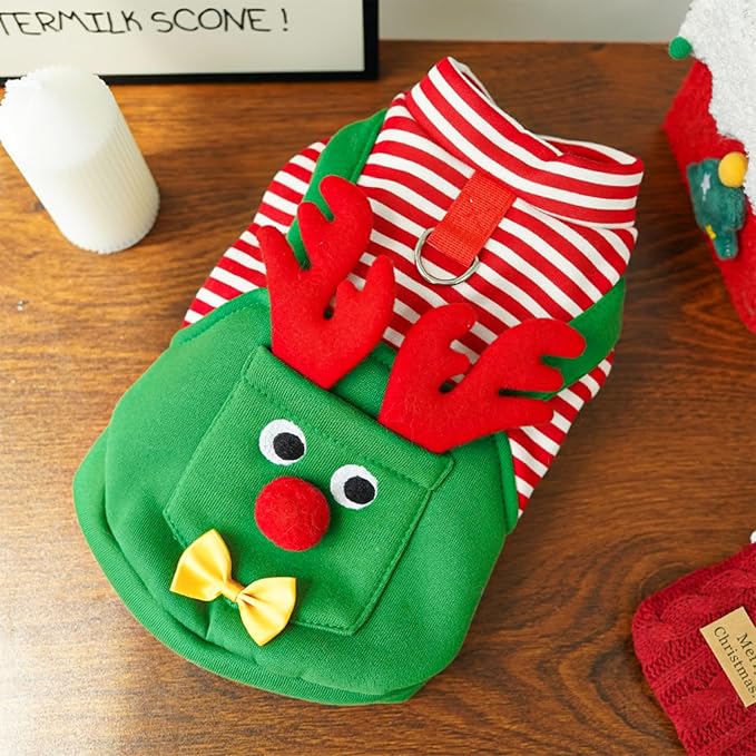 Dog Christmas Costume Outfit, Cute Reindeer Costume for Small Medium Dogs Cats, Funny Puppy Cosplay Clothes, Festive Pet Christmas Sweater for Winter Parties & Photo Shoots