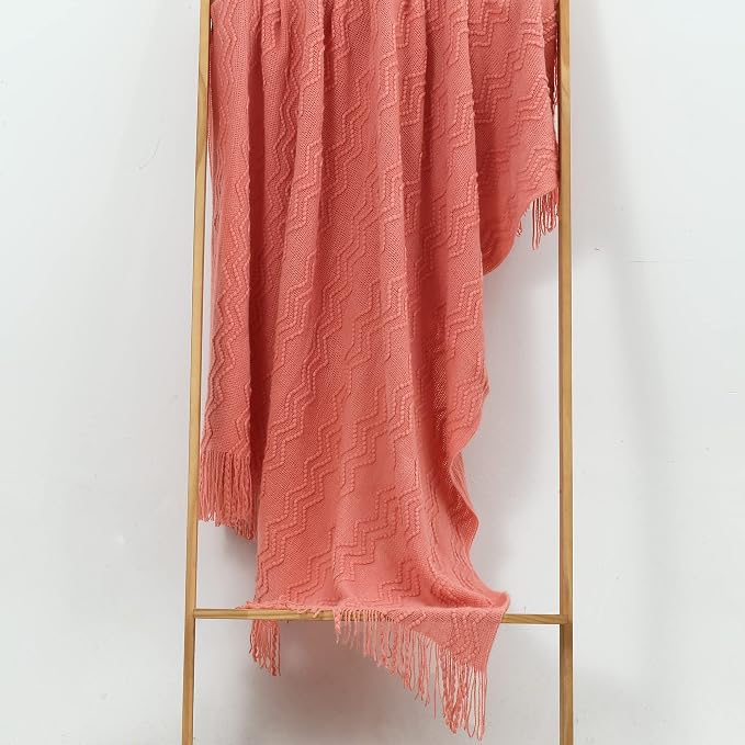 CREVENT Knitted Decorative Throw Blanket for Couch Sofa Chair Bed，Soft Warm Cozy Light Weight for Spring Summer (50''X60'' Salmon/)