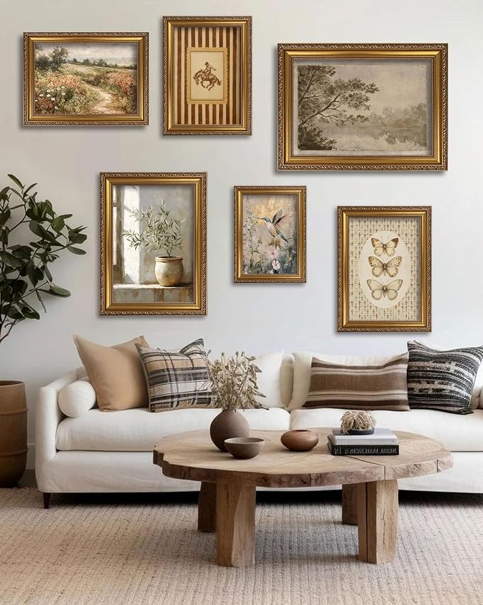Vintage Gold Framed Wall Art Hummingbird Canvas Prints 12x16in | Living Room, Home Decor, Floral Gold Foil Style Painting, Bedroom Wall Decor, Gifts for Friends or Family