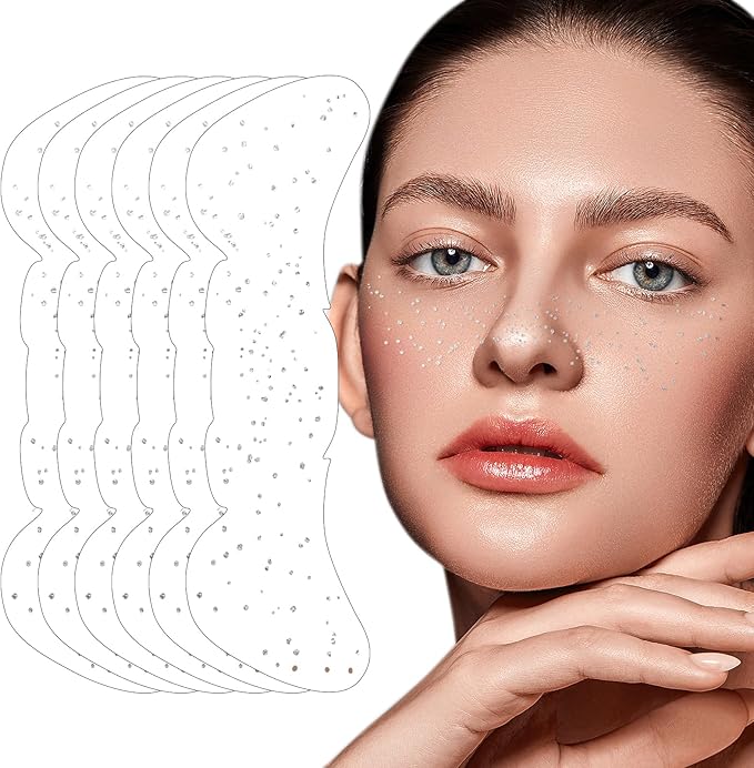 Glitter Freckles - Silver Makeup Patches, 6PCS Temporary Face Glitter, Water-Repellent Face Glitter for Kids, Temporary Glitter Freckles Face Tattoo, Faux Fake Freckles, Beauty Face Jewels for Women