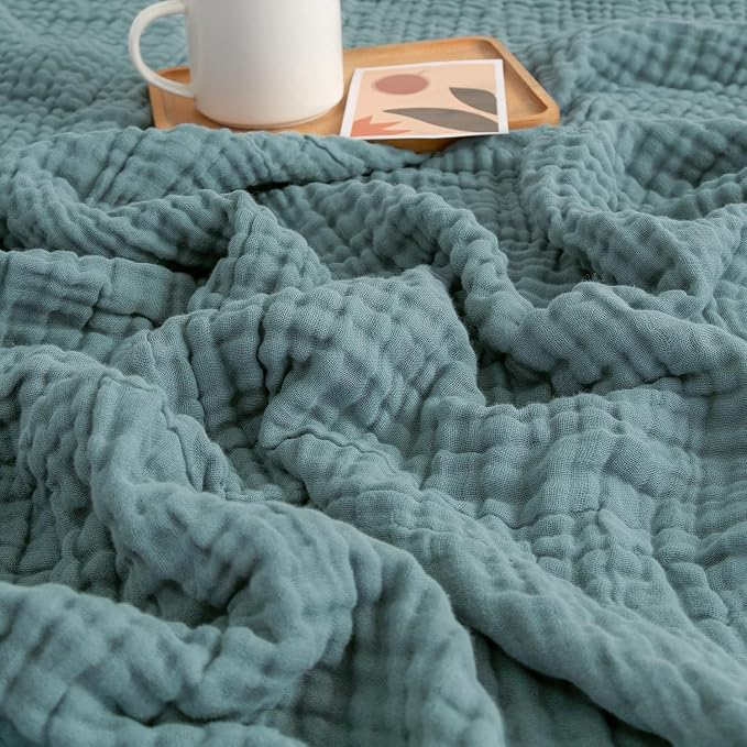 EMME Muslin Blankets for Adults Throw Blanket for Couch Breathable Gauze Soft Lightweight Airy Teal Super King 120" x 94"