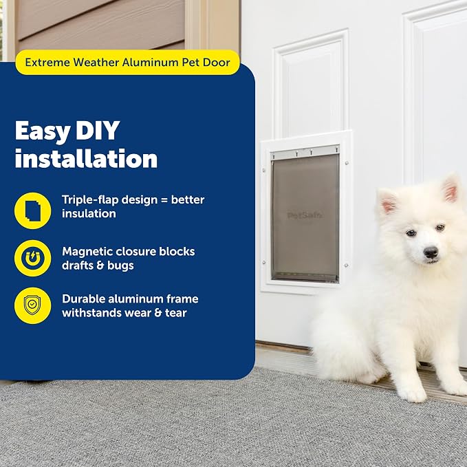 PetSafe Extreme Weather Aluminum Dog Door, 3-Flap Insulated, Medium | Energy-Efficient, Blocks 3x More Thermal Loss, Reinforced Aluminum Frame, Magnetic Seal on Flap