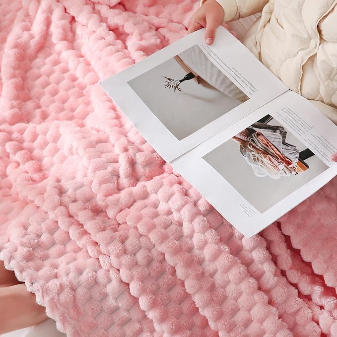Puncuntex Light Pink Throw Blanket 108"×90" Fuzzy 3D Jacquard Decorative | Flannel Fleece Super Soft Plush Cozy Blanket for Couch Sofa Chair Lightweight