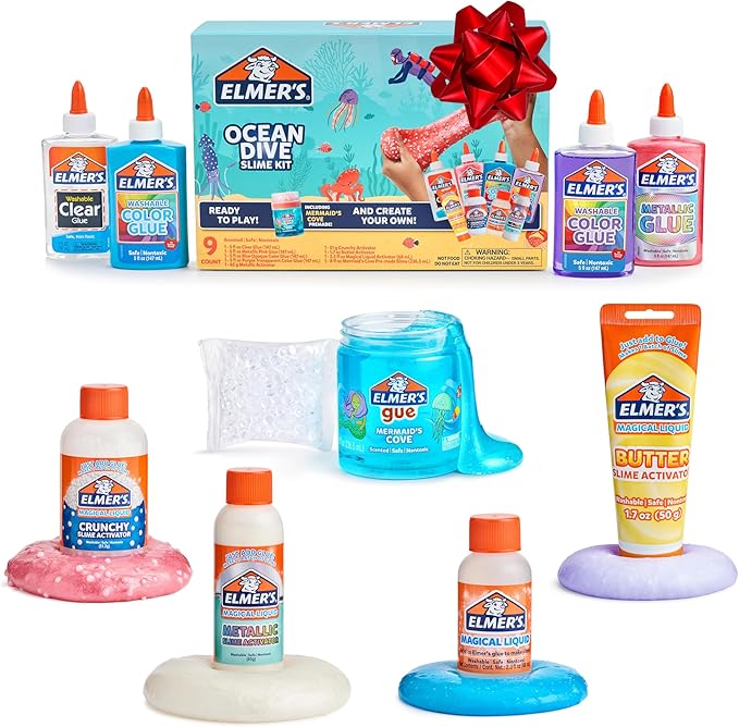 Elmer's Ocean Dive Slime Kit, Slime Supplies Include Liquid Glue, Activator, and Premade Slime, 9 Count