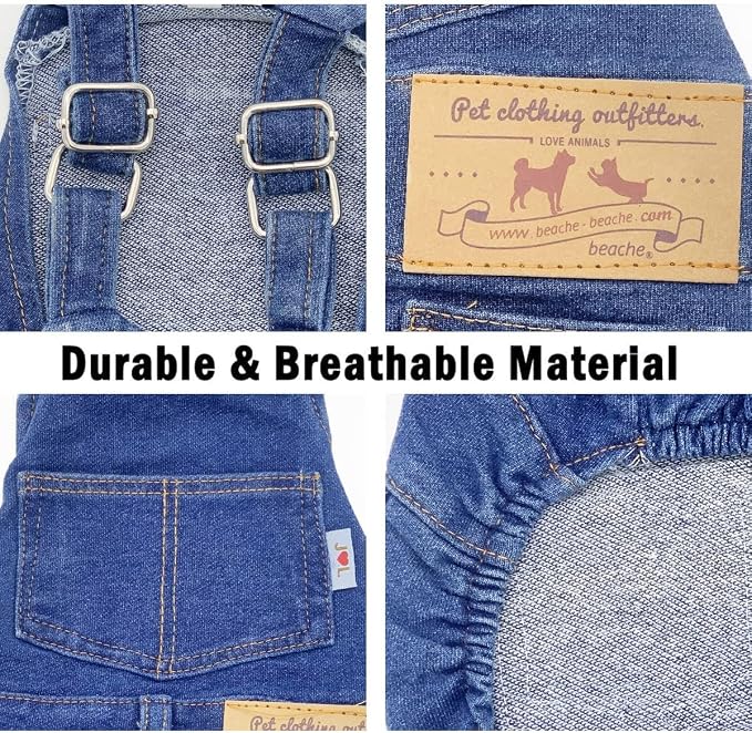 Dog Overalls for Medium Dogs Outfit French Bulldog Clothes Denim Dog Jeans | Dog Costumes Puppy Overalls Shirt Comfortable Blue Pants Pug Clothing Small Medium Cats Boy Girl Halloween Dachshund Frenchie