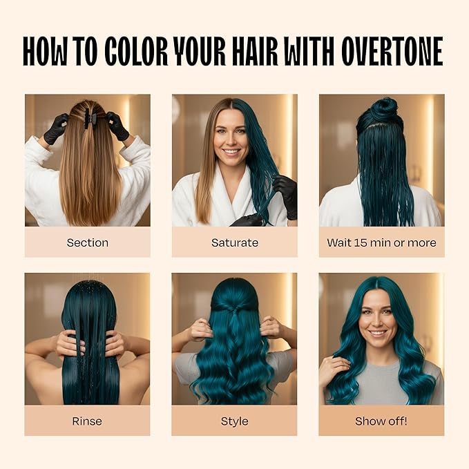 Overtone Semi Permanent Hair Color Conditioner, Midnight Teal, 8 oz, Nourishing, Damage-Free, Color Depositing Mask for All Hair Types with Shea Butter & Coconut Oil, Vegan & Cruelty-Free