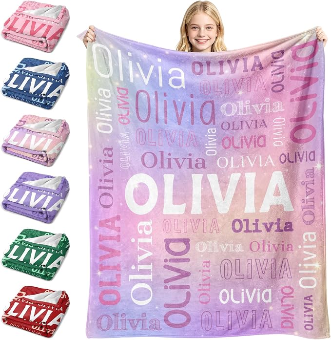 Custom Blanket with Name, Personalized Name Blankets for Teen Girls Boys Kids Baby, Customized Flannel Throw Blanket Gifts for Christmas Birthday - Printed in USA