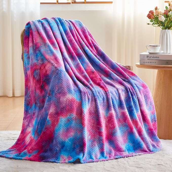 NEWCOSPLAY Fleece Leaves Pattern Throw Blanket, Purple Rainbow, 50"x60" | Super Soft Throw Blanket, Lightweight Cozy Bed Sofa Blanket, Premium Silky Flannel Fleece, Travel Blanket for All Season Use