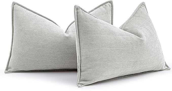 MIULEE Pack of 2 Light Grey Decorative Lumbar Chenille Pillow Covers 12x20 | Soft Couch Throw Pillows,Farmhouse Cushion Covers with Elegant Design for Sofa,Bedroom,Living Room,Spring Home Decor