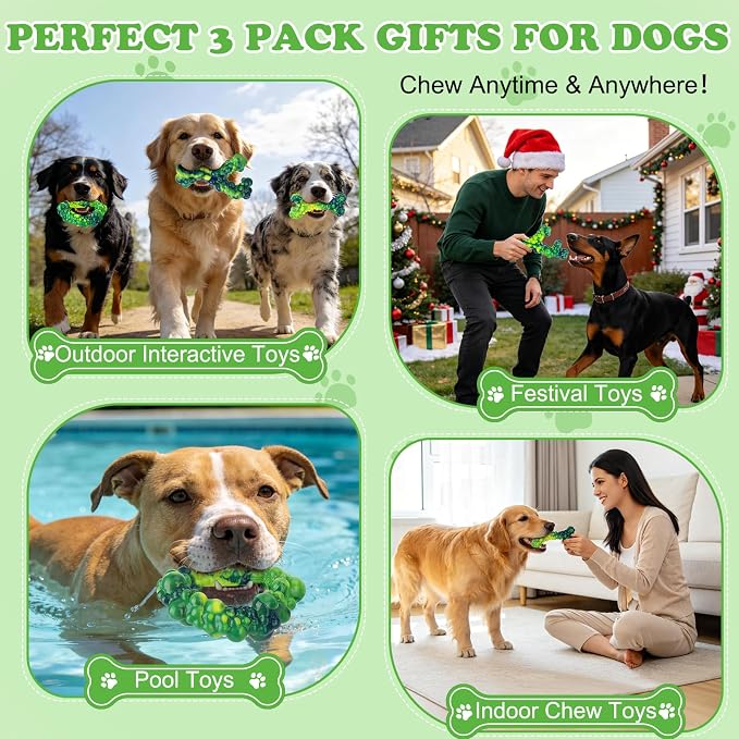 3Pack Bone Indestructible Dog Chew Nylon Toys for Aggressive Chewers