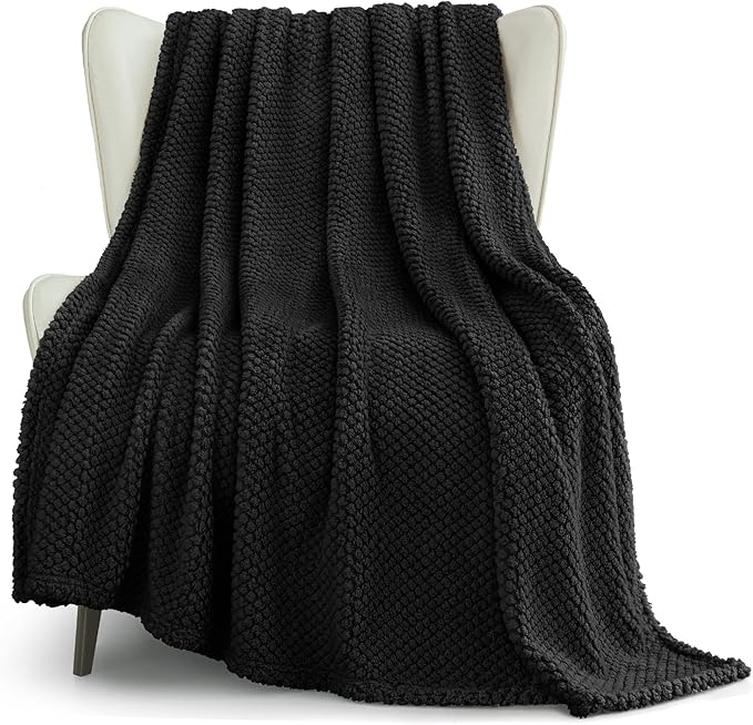 Whale Flotilla Extra Large Soft Fleece Throw Blanket for Couch | 50x70 Inch, Black, Suitable for Sofa Chair Bed, Fluffy Fuzzy Jacquard Blankets for All Season, Lightweight and Cozy
