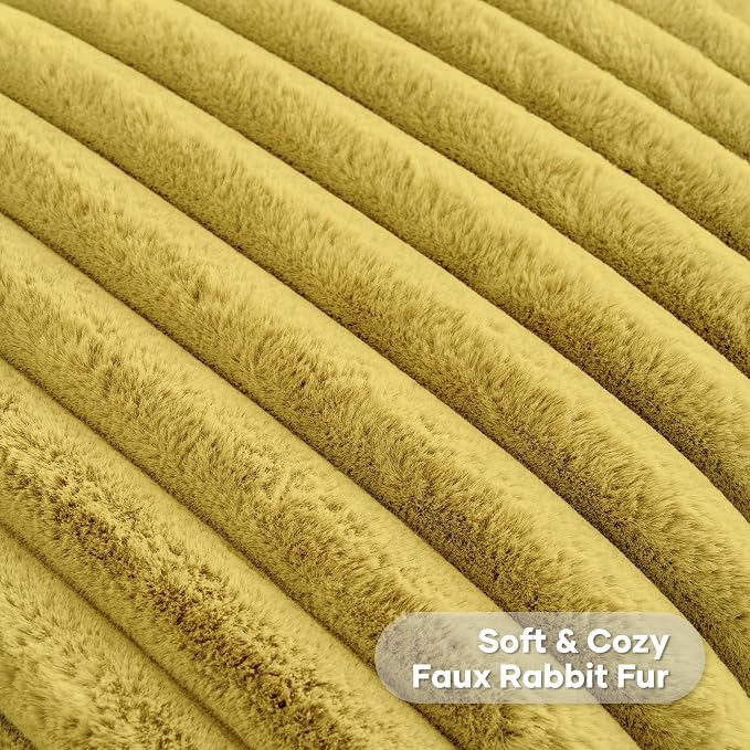 FUTEI Pack of 2 Faux Fur Throw Pillow Covers 26x26 Inch, Mustard Yellow | Fluffy Faux Rabbit Fur Front/Premium Velvet Back,Hidden Zipper,Machine Washable,Non-Shedding,Colorfast,Insert Not Included.