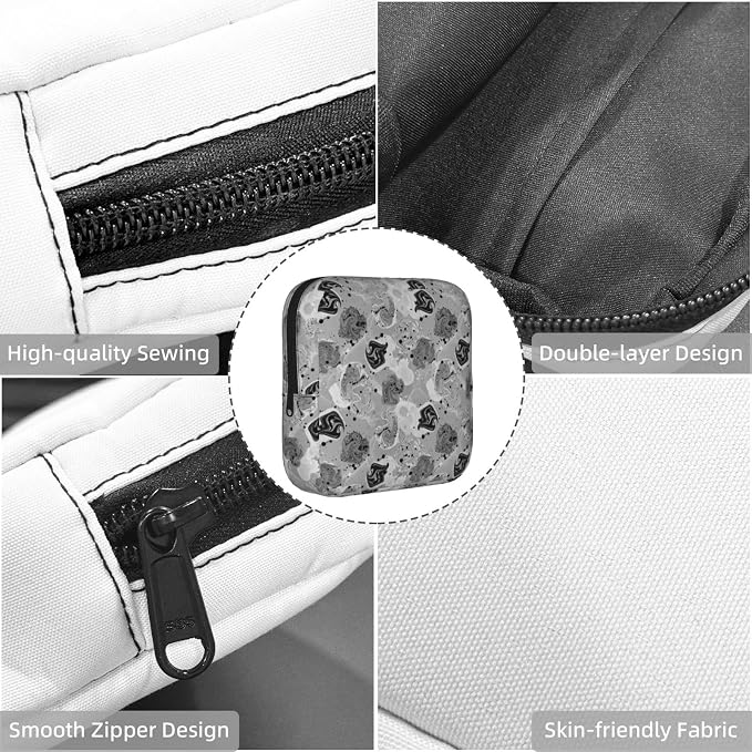 Sanitary Storage Bag Grey and White Marble, Period Kit for Women, Tampon Pouch for Gym Bag Weekend Trip
