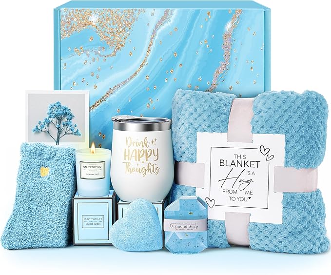 Get Well Soon Gifts Baskets for Women Birthday Unique with Blanket | Luxury Ocean Spa Self Care Package, Christmas Thinking of You Inspirational Relaxing Gift Set for Woman