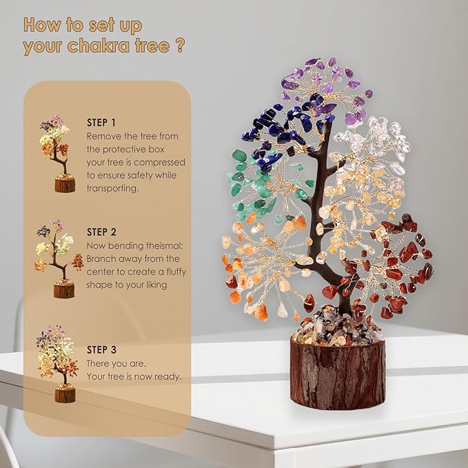 7 Chakra Tree of Life Crystal Tree Decor, Good Luck Healing Crystals & Stones, Spiritual Home Office Decor for House Warming Gifts New Home, Positive Energy Handmade Gemstone Trees for Women