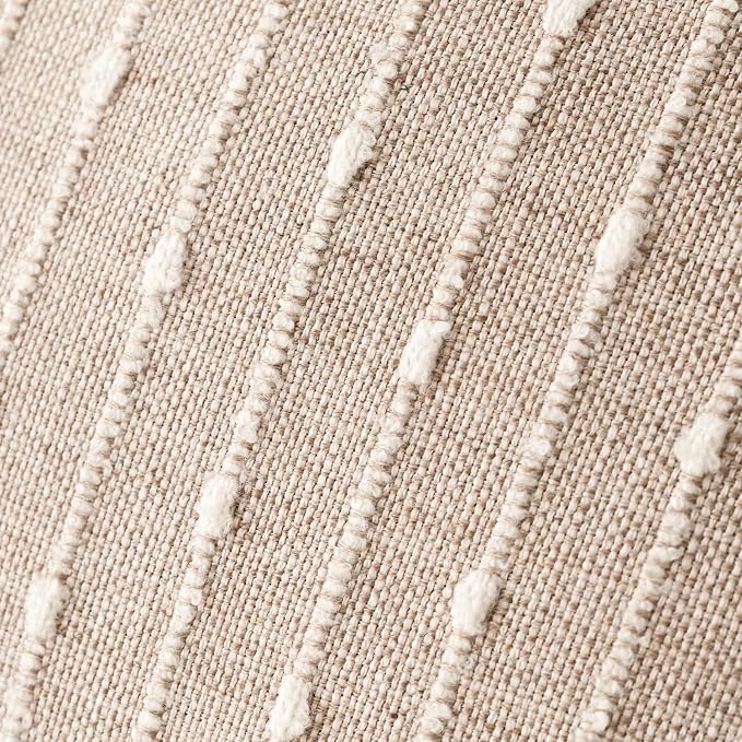 Foindtower Pack of 2 Decorative Jacquard Boucle Lumbar Throw Pillow Covers Accent Textured Striped Pillowcases Cozy Boho Cushion for Couch Sofa Bedroom Living Room Home Decor 12x20 Inch Natural Beige