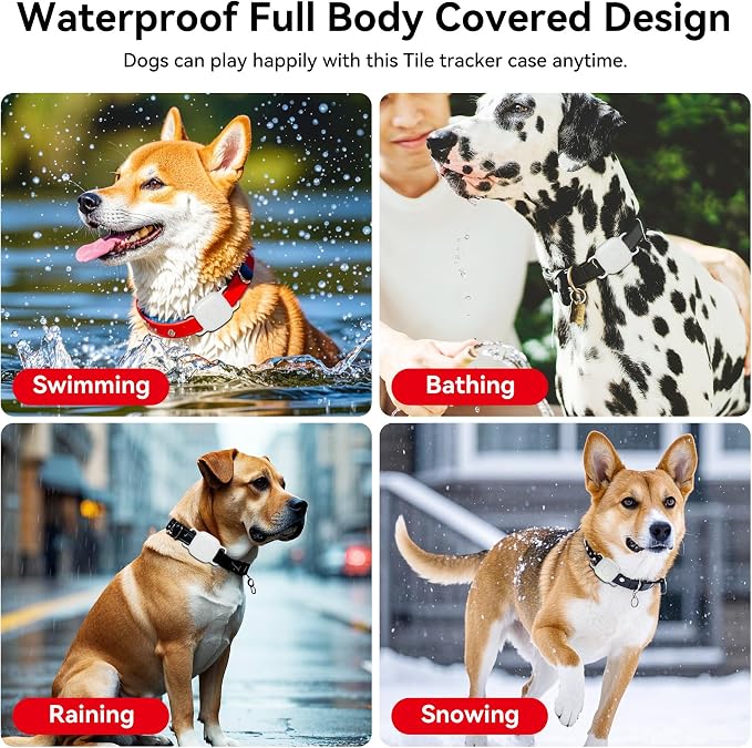 DDJ Waterproof Dog Collar Holder for Life360 Tile Mate Tracker, 2-Pack Durable Silicone Cover, Anti Lost for Life 360 Tile Tracker Case for Cat & Pet Collars, Easy Installation, Lightweight, White