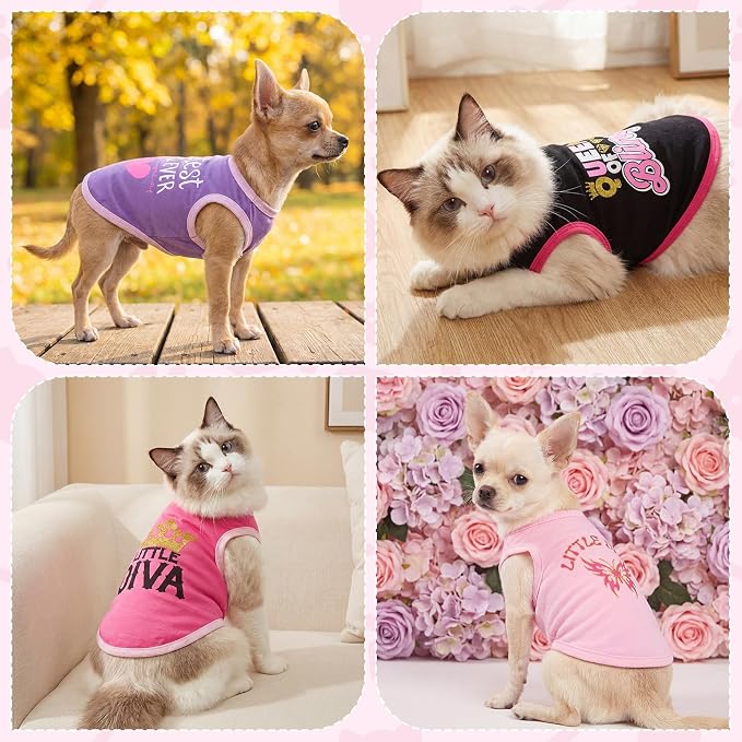 choyaxo 4pcs Dog Printed Shirts Cute Puppy Clothes Sleeveless Pet T Shirts for Small Medium Dogs Cats Summer
