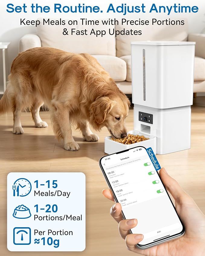 Automatic Dog Feeder Large Breed, 15L/63 Cups Auto Dog Food Dispenser | Anti-Clog Design for 2–23mm Large Kibble, 1080P HD Camera ＆ Night Vision, Easy Setup 5G WiFi App Control for Busy Pet Parents