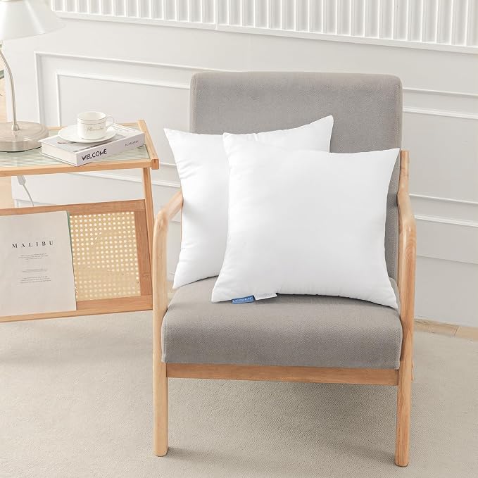Leeden 16x16 Pillow Inserts Pack of 2, 16 Inch Decorative Throw Pillow Inserts, Soft Fluffy Square Throw Pillows for Couch, Sofa, Bed, and Home Decor White Cushion