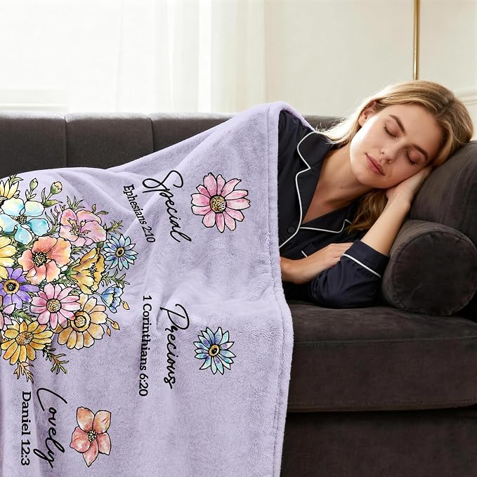 Christian Religious Gifts for Women, Lilac Purple Birthday Gifts for Women | Christmas Baptism Confirmation Spiritual Jesus blanket Gifts for Girls Sister Daughter Girls Mom, Throw Blankets 60''x 50''