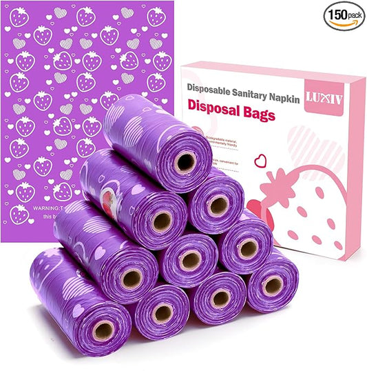 Luxiv 150Pcs Sanitary Napkin Disposal Bags, Pink Disposable Sanitary Bag Personal Care Disposal for Tampons Trash Bag, Disposable Mini Bags for Women Privacy Handling Bag Diaper Sack (Purple)