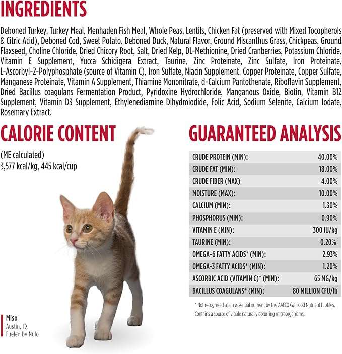 Nulo FreeStyle Cat & Kitten Dry Food - Turkey & Duck Recipe, High Protein Grain Free Cat Food, Natural Kibble with Probiotics, Omega Fatty Acids, 14lb Bag